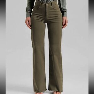 Olive Green Wide-Leg Pants